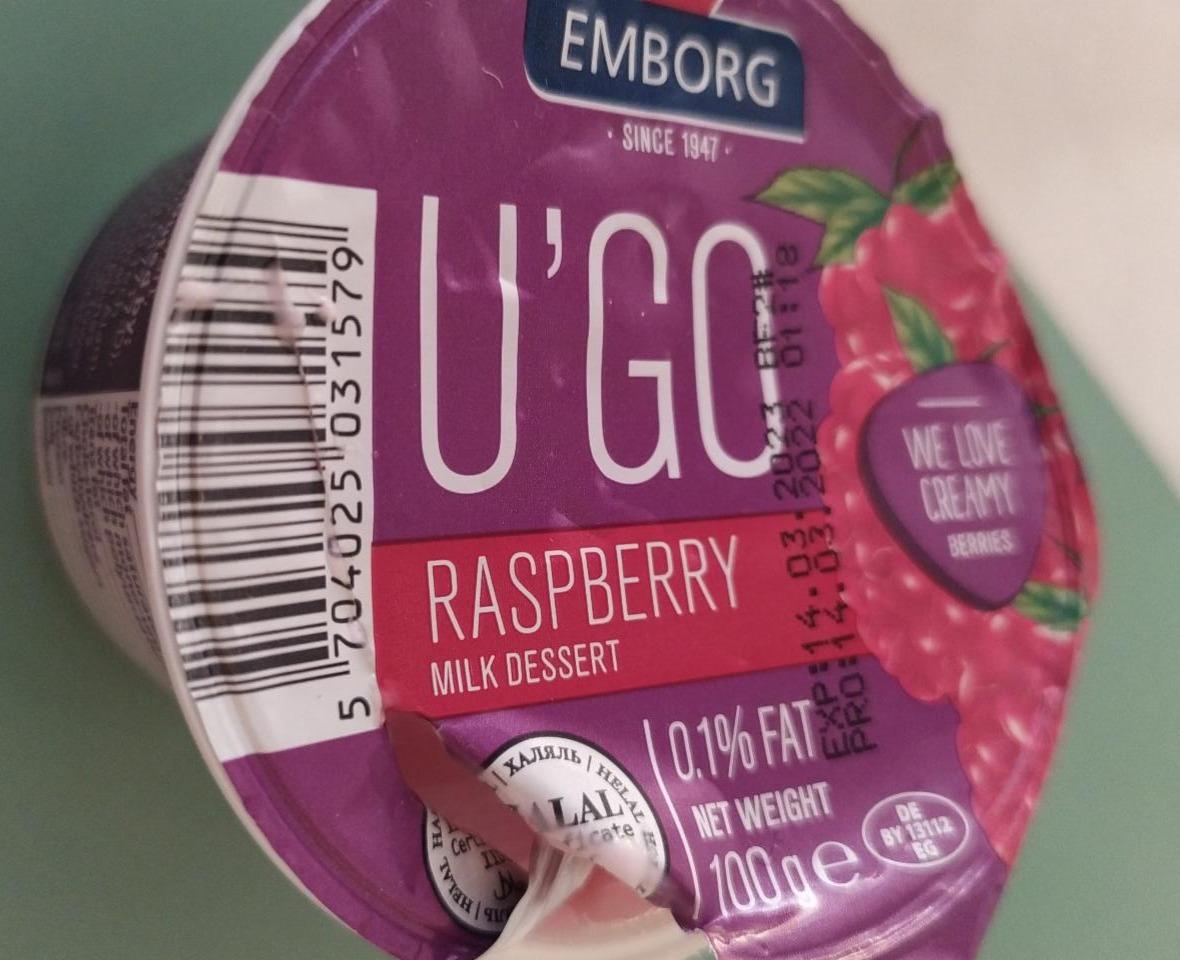 Fotografie - U'GO Raspberry Milk dessert 0,1% fat Emborg