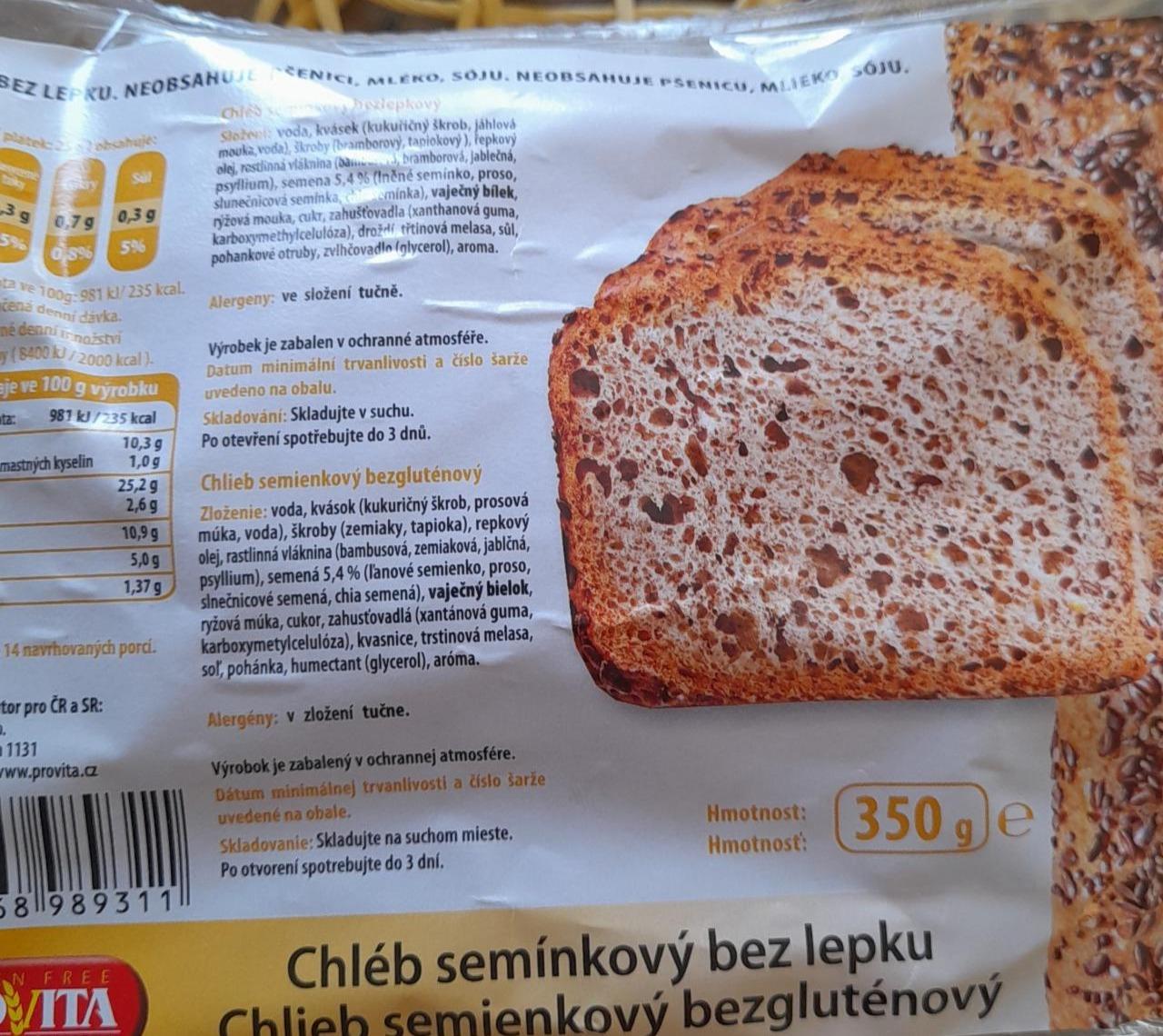 Fotografie - Chléb semínkový bezlepkový Provita
