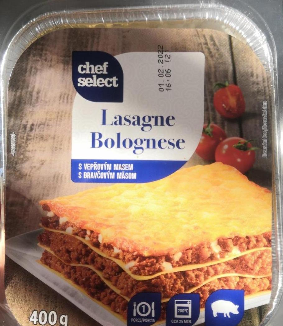 Lasagne Bolognese s vepřovým masem Chef Select - kalorie, kJ a nutriční  hodnoty | Chef Select