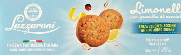 Fotografie - Limonelli sušenky s citronovou příchutí s drcenými lískovými oříšky bez přidaného cukru Lazzaroni