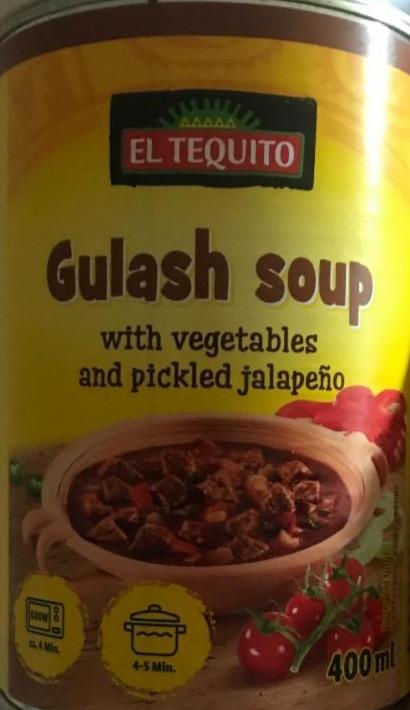Fotografie - Gulash soup with vegetables and pickled jalapeño El Tequito