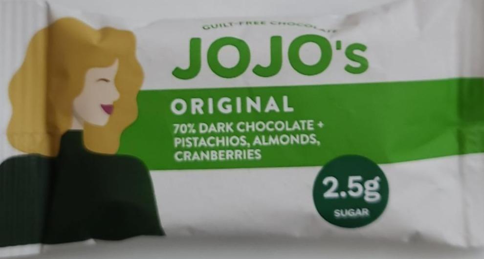 Fotografie - Original 70% Dark chocolate + Pistachios, Almonds, Cranberries Jojo's