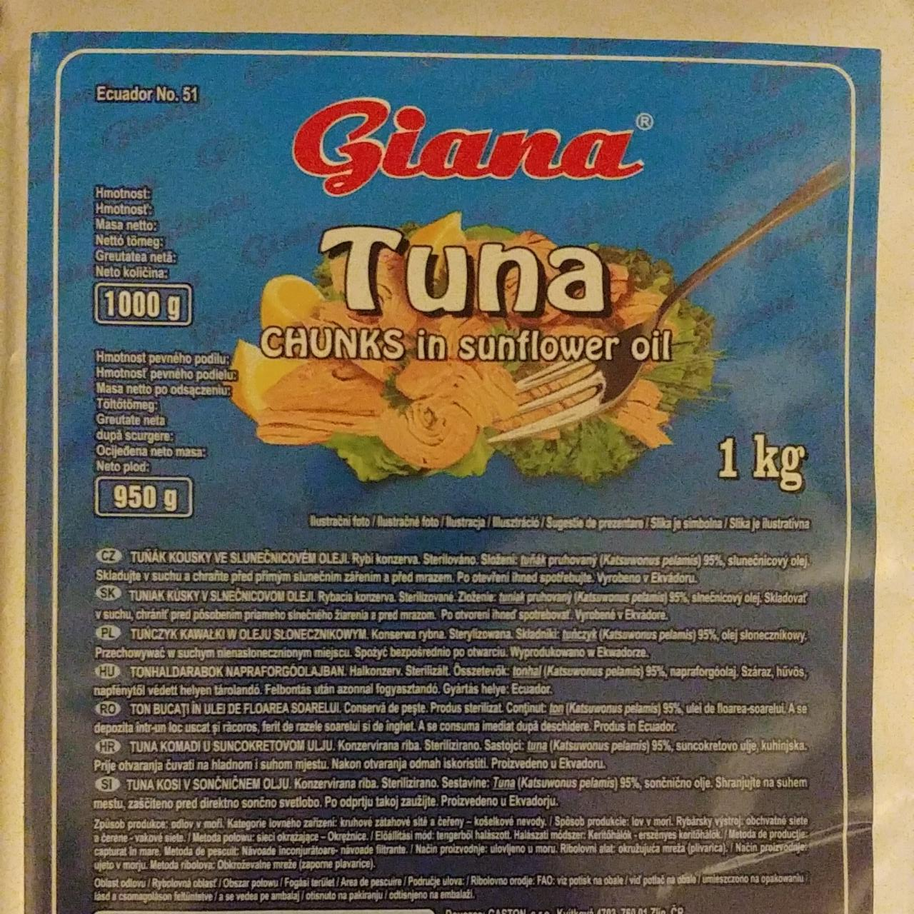 Fotografie - Tuna Chunks in sunflower oil Giana