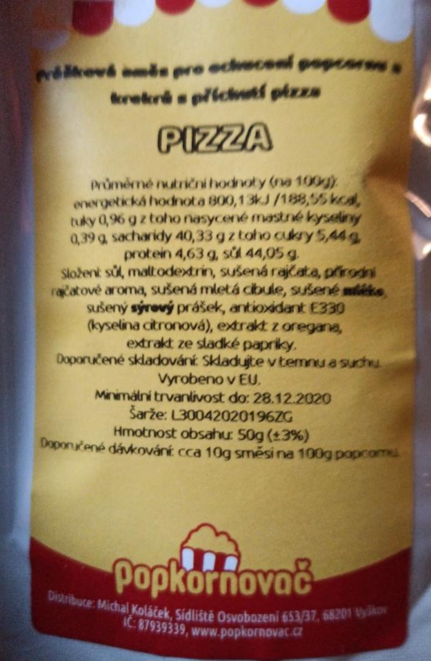 Fotografie - Prášková směs pro ochucení popcornu a krekrů s příchutí pizza Popkornovač