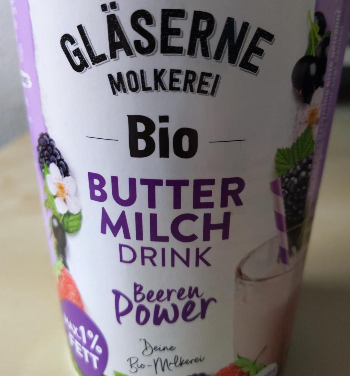 Bio-Buttermilch Drink Beeren Power Gläserne Molkerei - kalorie, kJ a ...