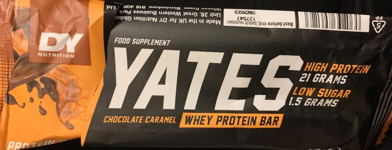 Fotografie - Yates chocolate caramel whey protein bar DY Nutrition