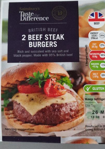 Fotografie - 2 beef steak burger Sainsburys