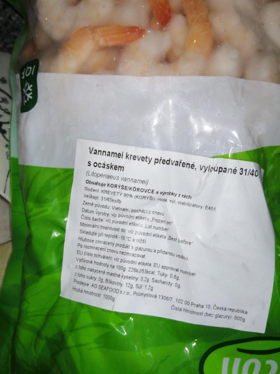 Fotografie - Vannamei krevety předvařené, vyloupané s ocáskem 31/40 AG Seafood