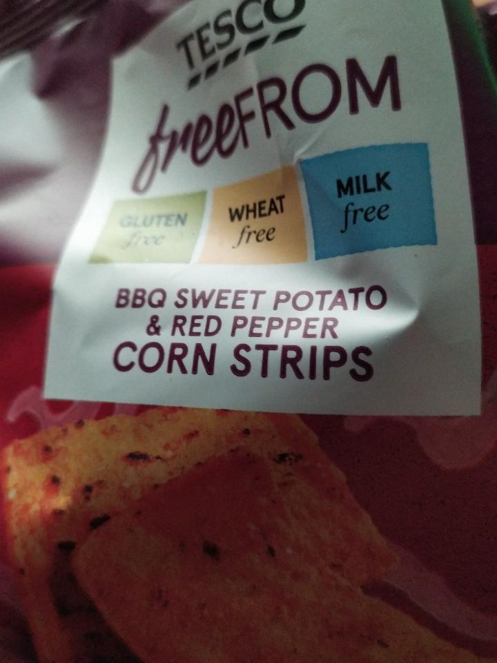Fotografie - BBQ Sweet potato & red pepper corn strips Tesco free From