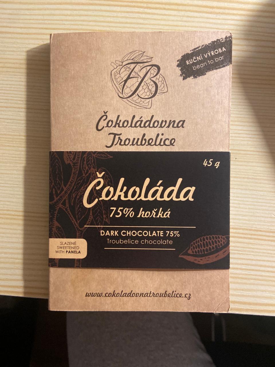 Fotografie - Hořká Čokoláda 75% Čokoládovna Troubelice