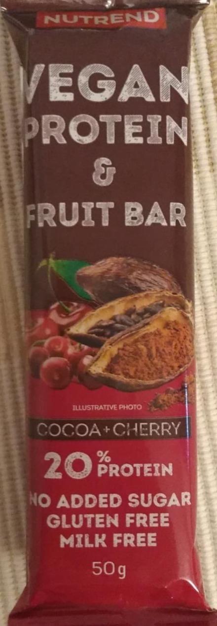 Fotografie - Vegan protein & fruit bar 20% protein Cocoa + cherry (kakao + třešeň) Nutrend