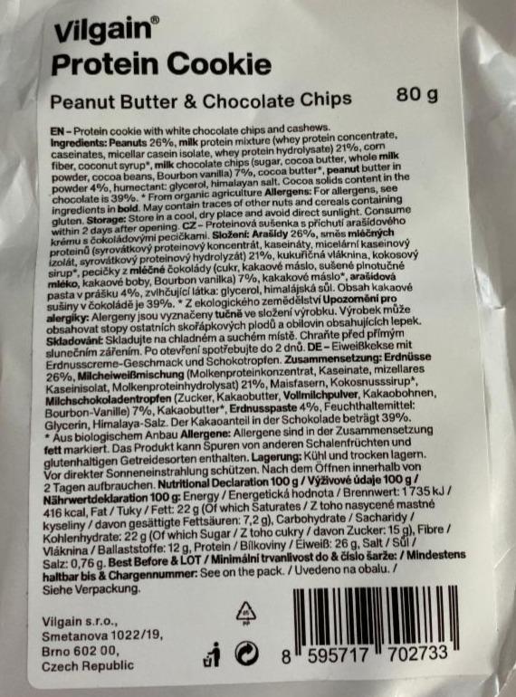 Fotografie - Protein Cookie Peanut butter & chocolate chips Vilgain