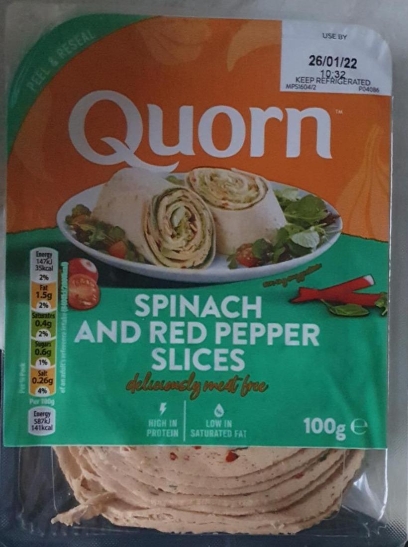 Fotografie - Spinach and Red pepper slices Quorn