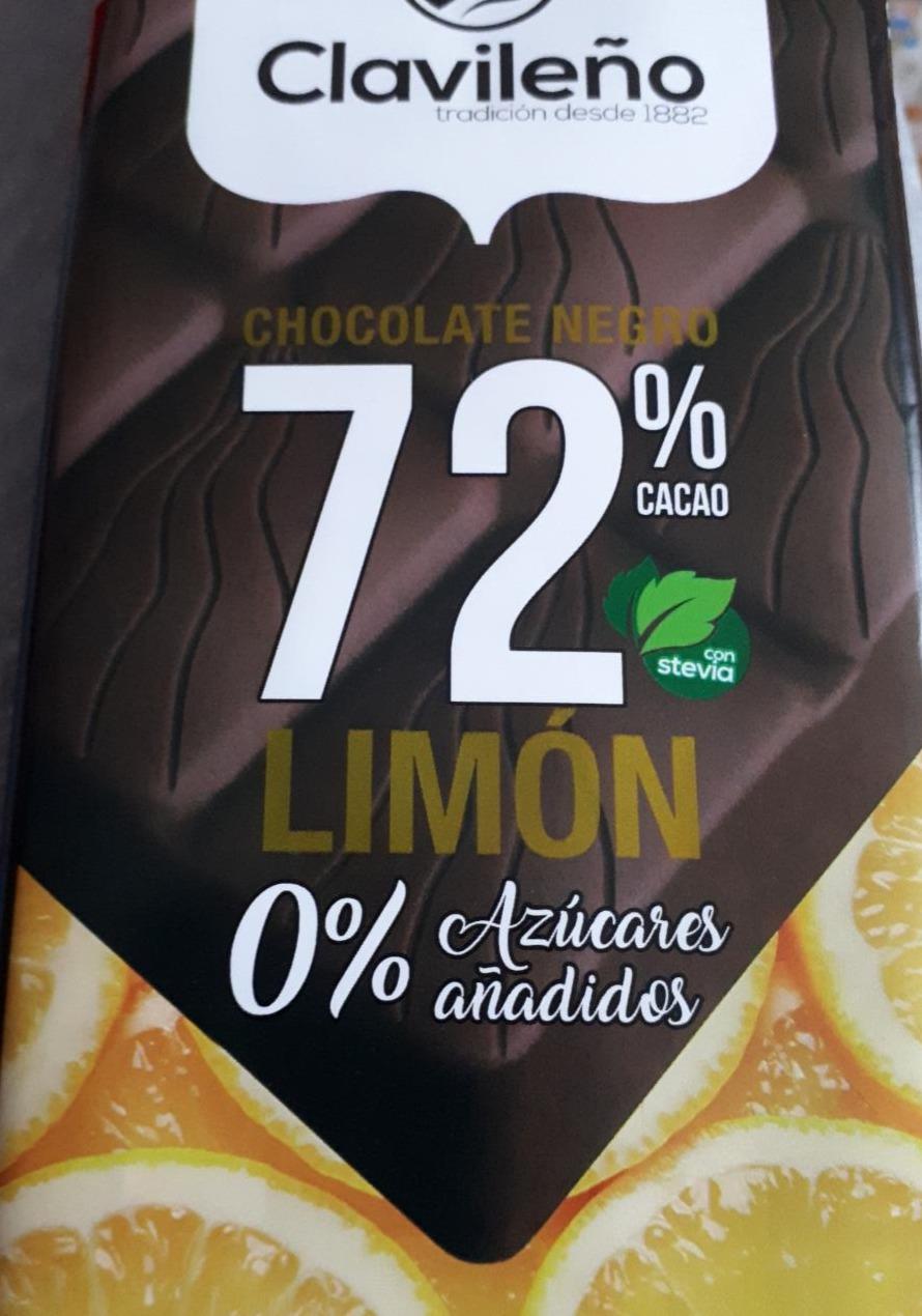 Fotografie - Chocolate Negro 72% cacao Limón 0% azúcares añadidos Clavileño