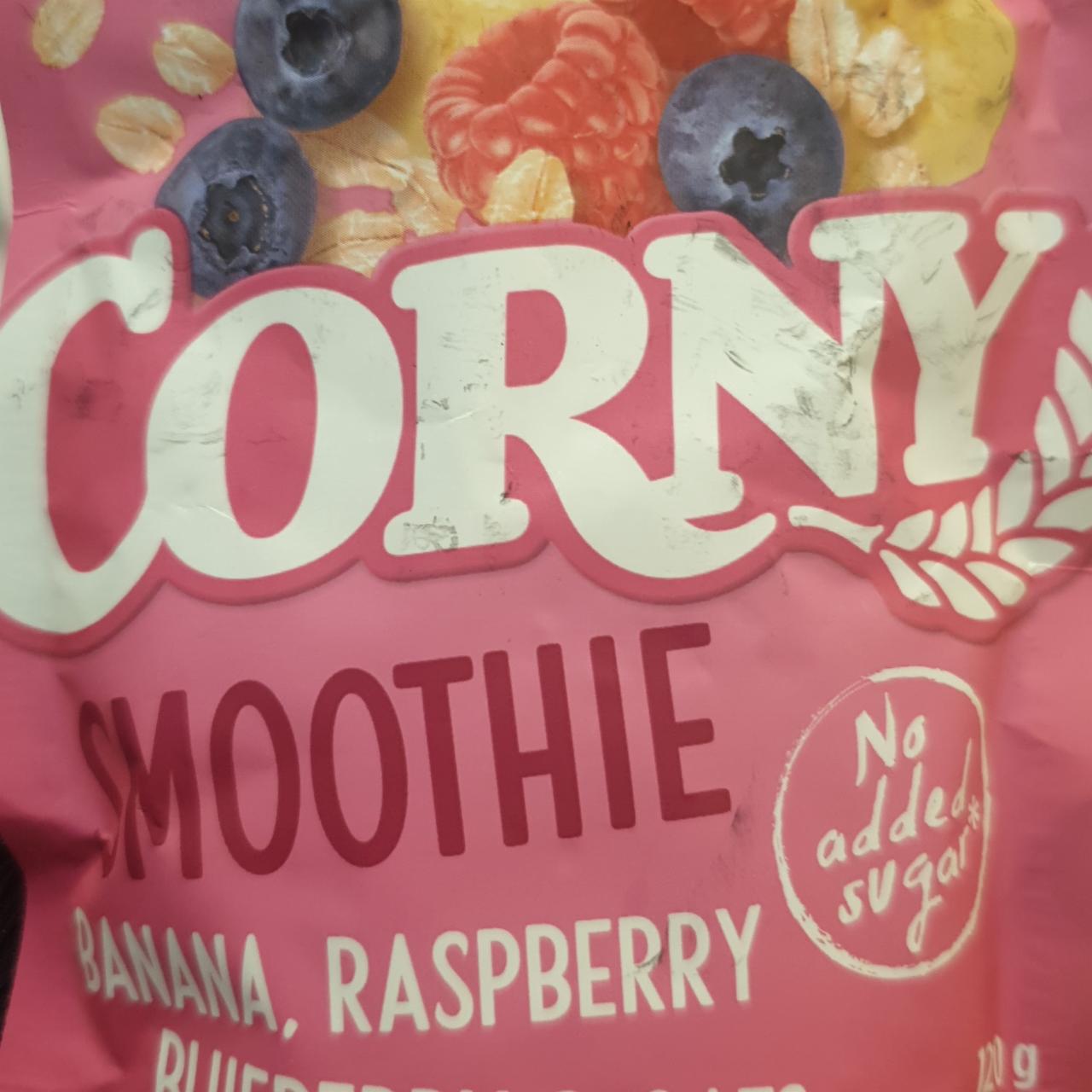 Fotografie - smoothie, banana, rapsberry, blueberry&oats Corny