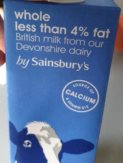 Fotografie - Whole Milk 4% fat Sainsbury's