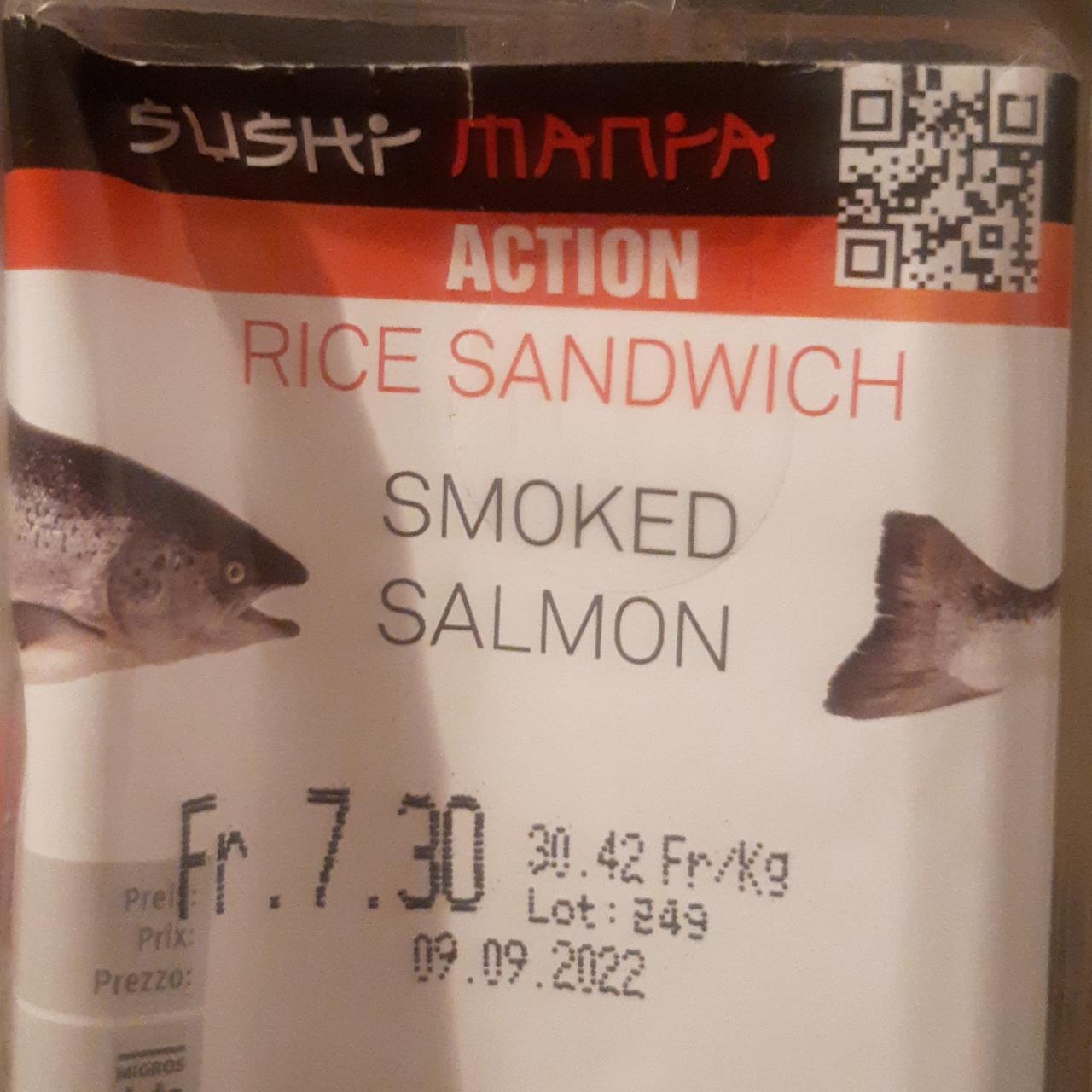 Fotografie - Rice sandwich smoked salmon Sushi Mania