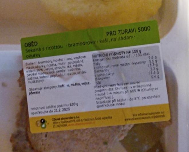 Fotografie - Sekaná s ricottou a bramborovou kaší, nakládané okurky Zdravé stravování