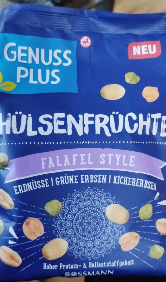 Fotografie - Hülsenfrüchte, Falafel Style směs solených a pražených arašídů, hrachu zeleného a cizrny Genuss Plus