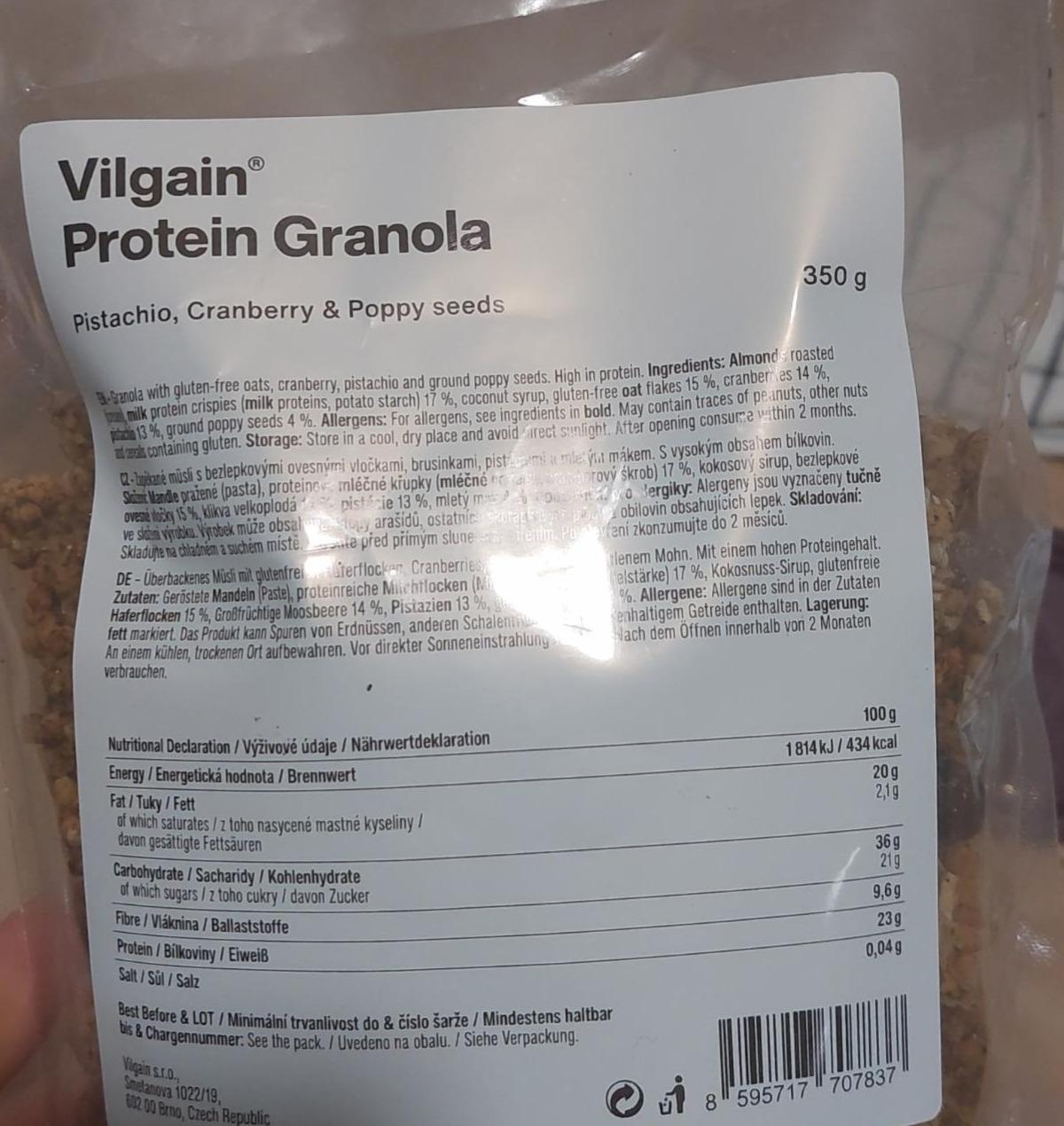 Fotografie - Protein Granola Pistachio, Cranberry & Poppy seeds Vilgain