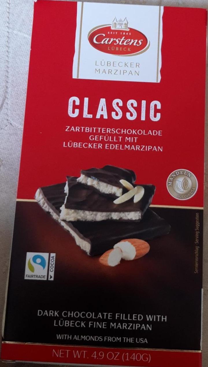 Fotografie - Plněná hořká čokoláda s jemným marcipánem Lübeck 56% Carstens