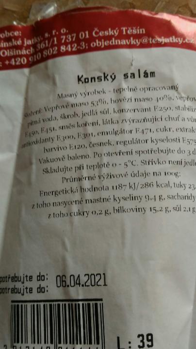 Fotografie - Koňský salám Těšínské jatky