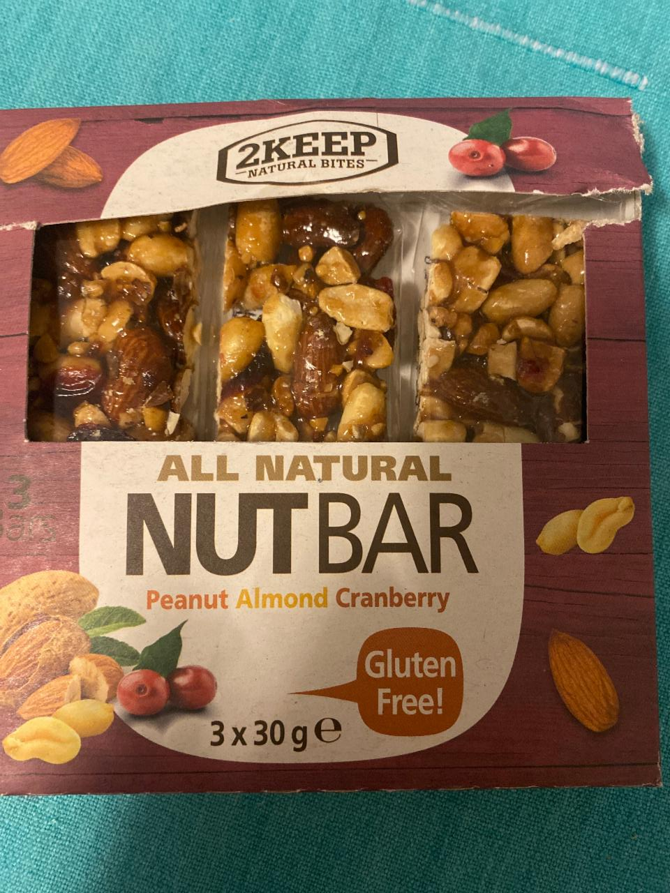 Fotografie - All Natural Nut Bar Peanut Almond Cranberry 2Keep