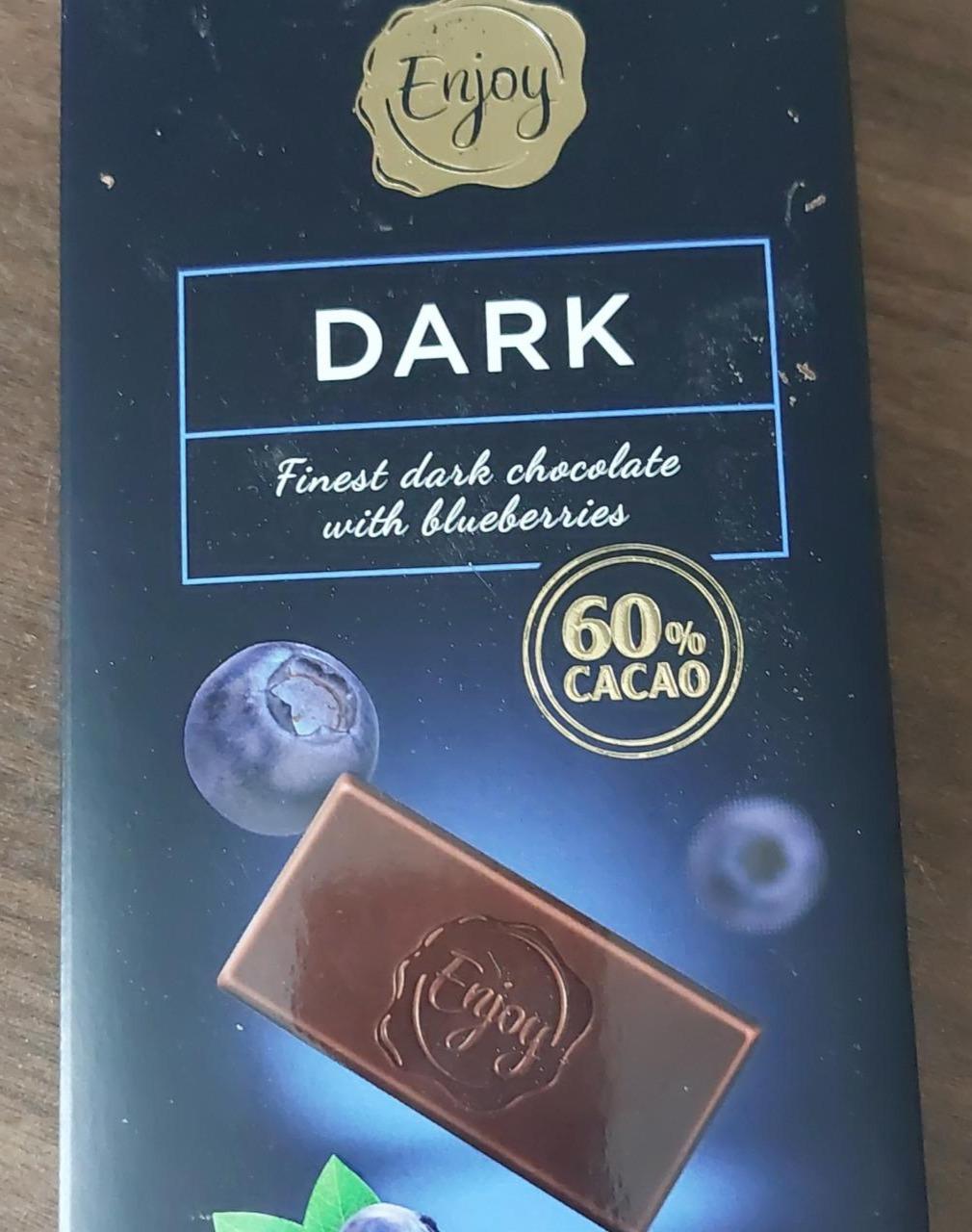 Fotografie - Finest dark chocolate with blueberries 60% cacao Enjoy