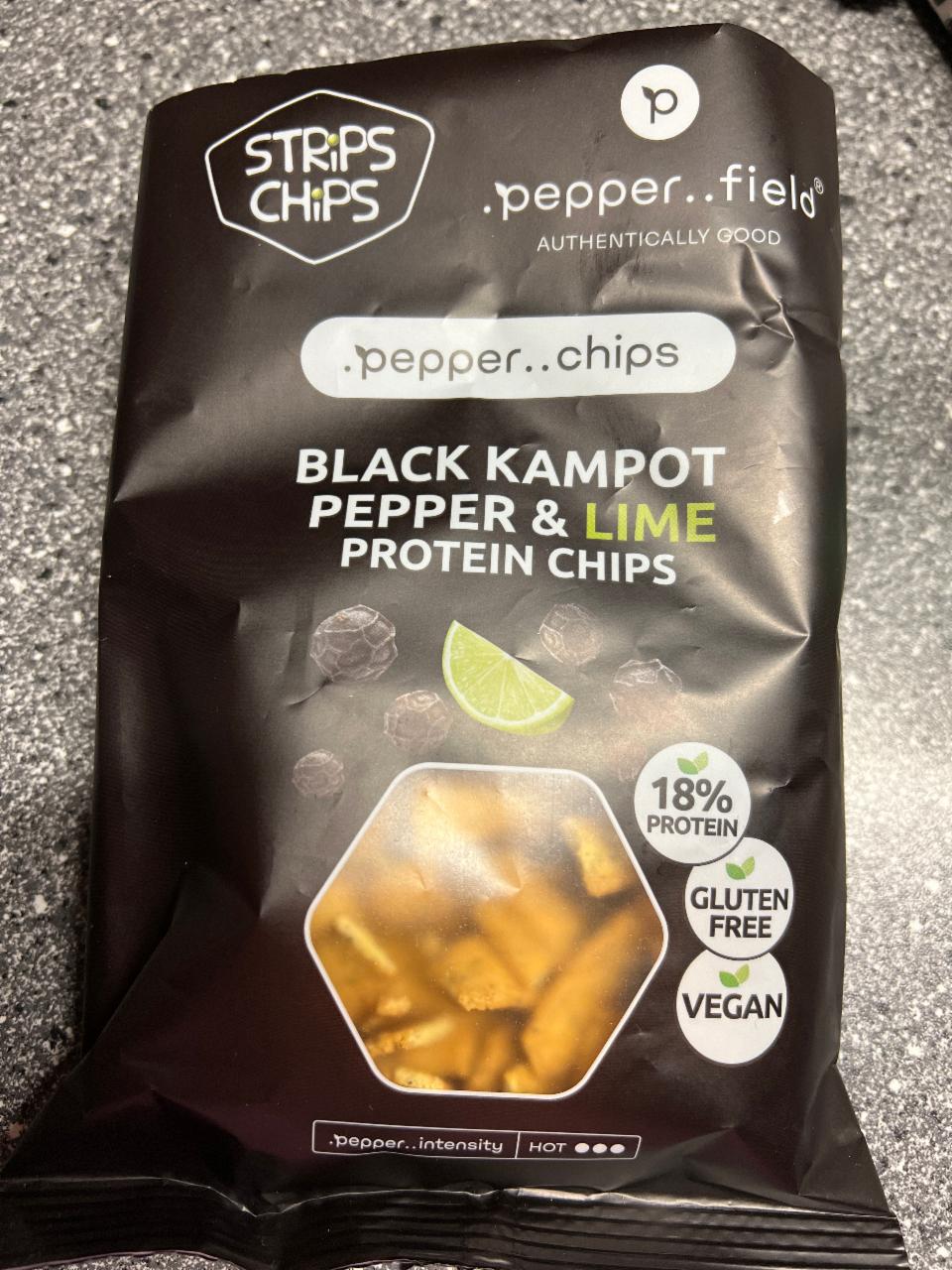 Fotografie - Strips Chips Black kampot pepper & lime protein chips