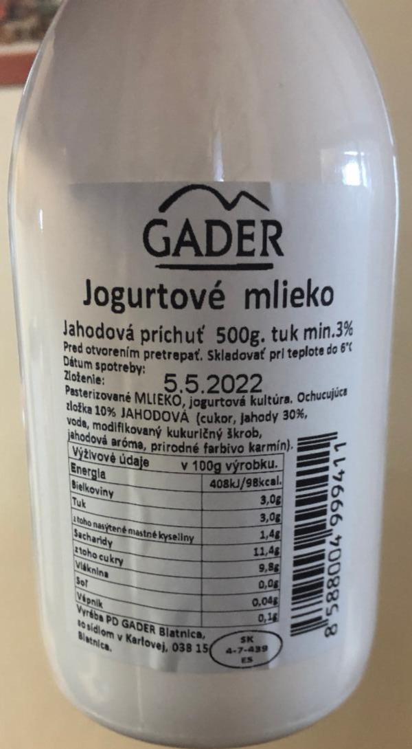 Fotografie - Jogurtové mlieko jahodová príchuť Gader