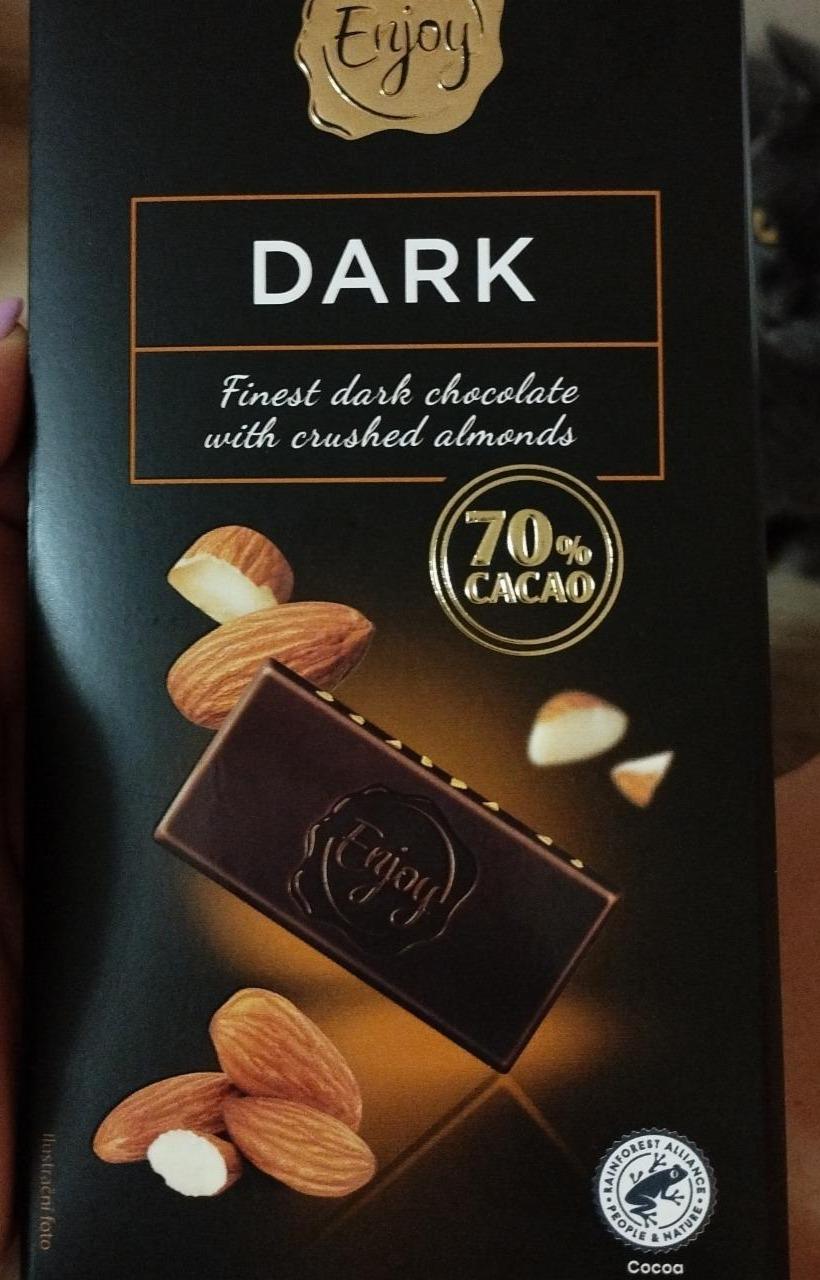 Fotografie - Dark Finest dark chocolate with crushed almonds 70% Cacao Enjoy