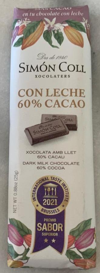 Fotografie - Chocolate con leche 60% cacao Simón Coll
