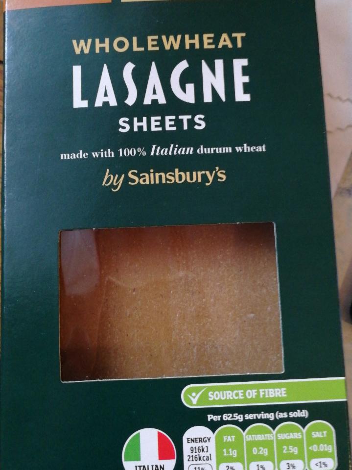 Fotografie - Wholewheat Lasagne Sheets by Sainsbury's