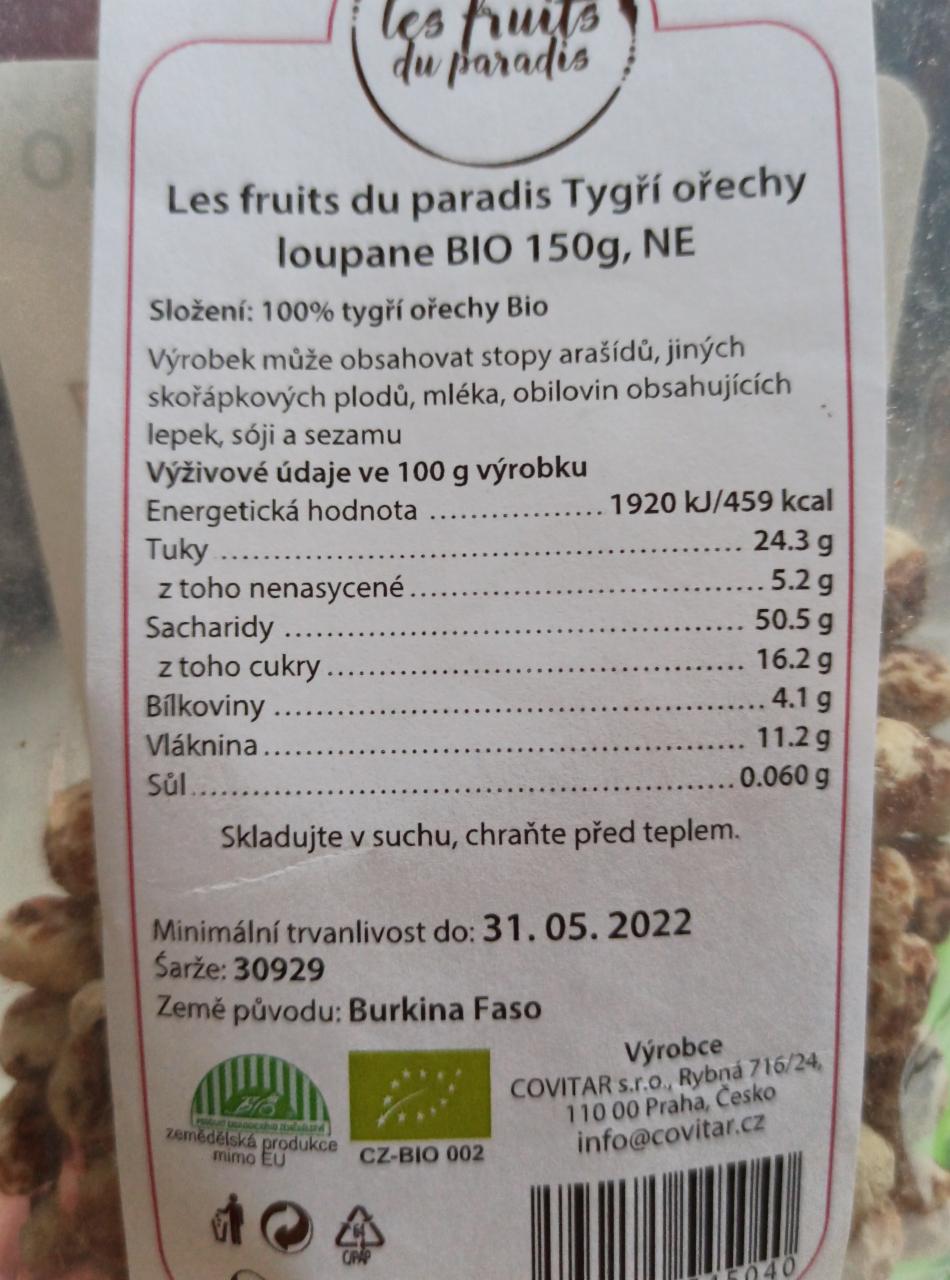 Fotografie - Bio Tygří ořechy loupane BIO Les Fruits du Paradis