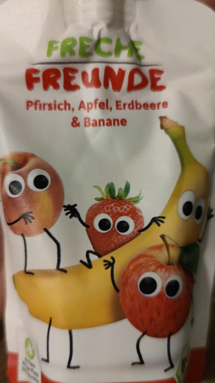 Fotografie - Bio Pfirsich, Apfel, Erdbeere & Banane Freche Freunde
