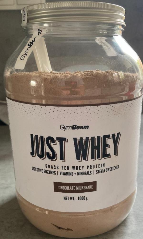 Fotografie - Just whey grass fed whey protein chocolate milkshake GymBeam