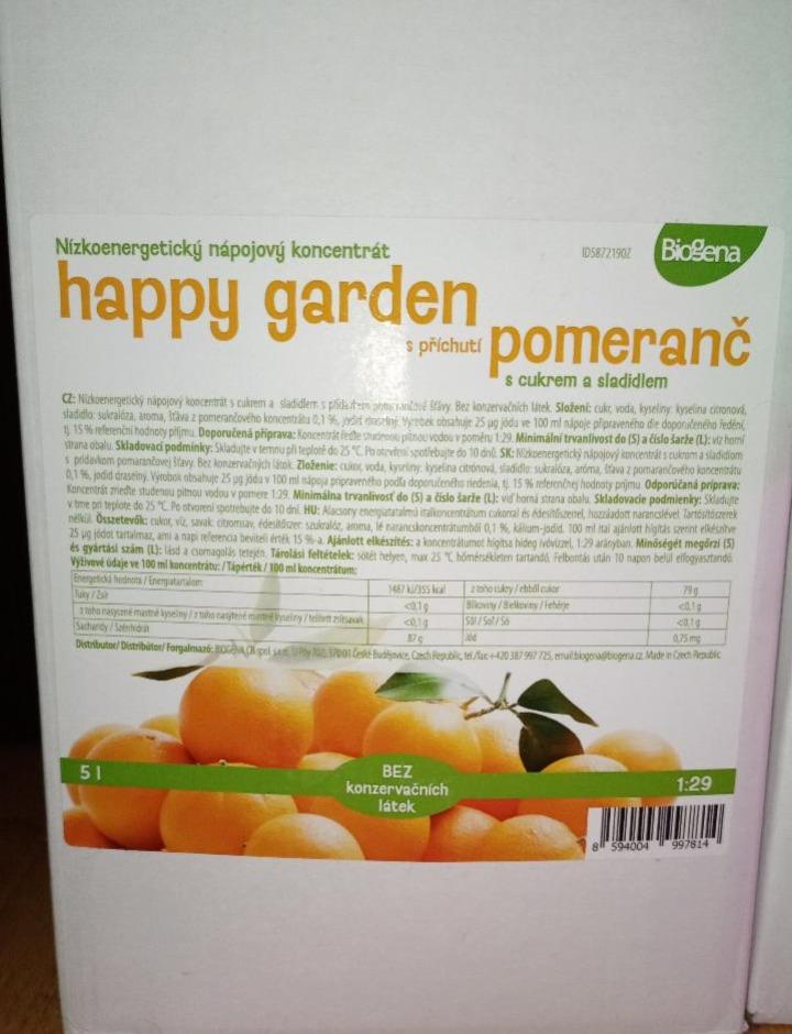 Fotografie - Nízkoenergetický nápojový koncentrát Happy Garden s příchutí pomeranč Biogena
