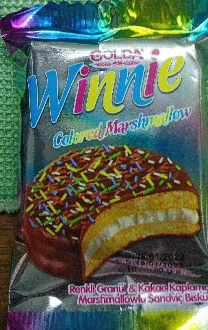 Fotografie - sušenka marshmalow obalená kakaem a barevnými granulemi Winnie Coconut Marshmallow