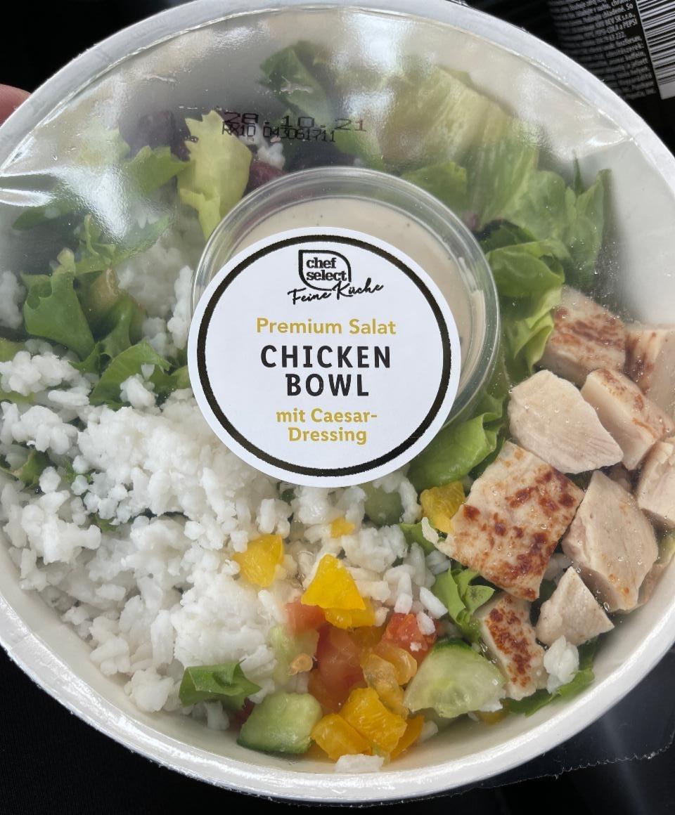 Premium Salat Chicken Bowl mit Caesar-Dressing Chef hodnoty kalorie, nutriční a Select kJ 