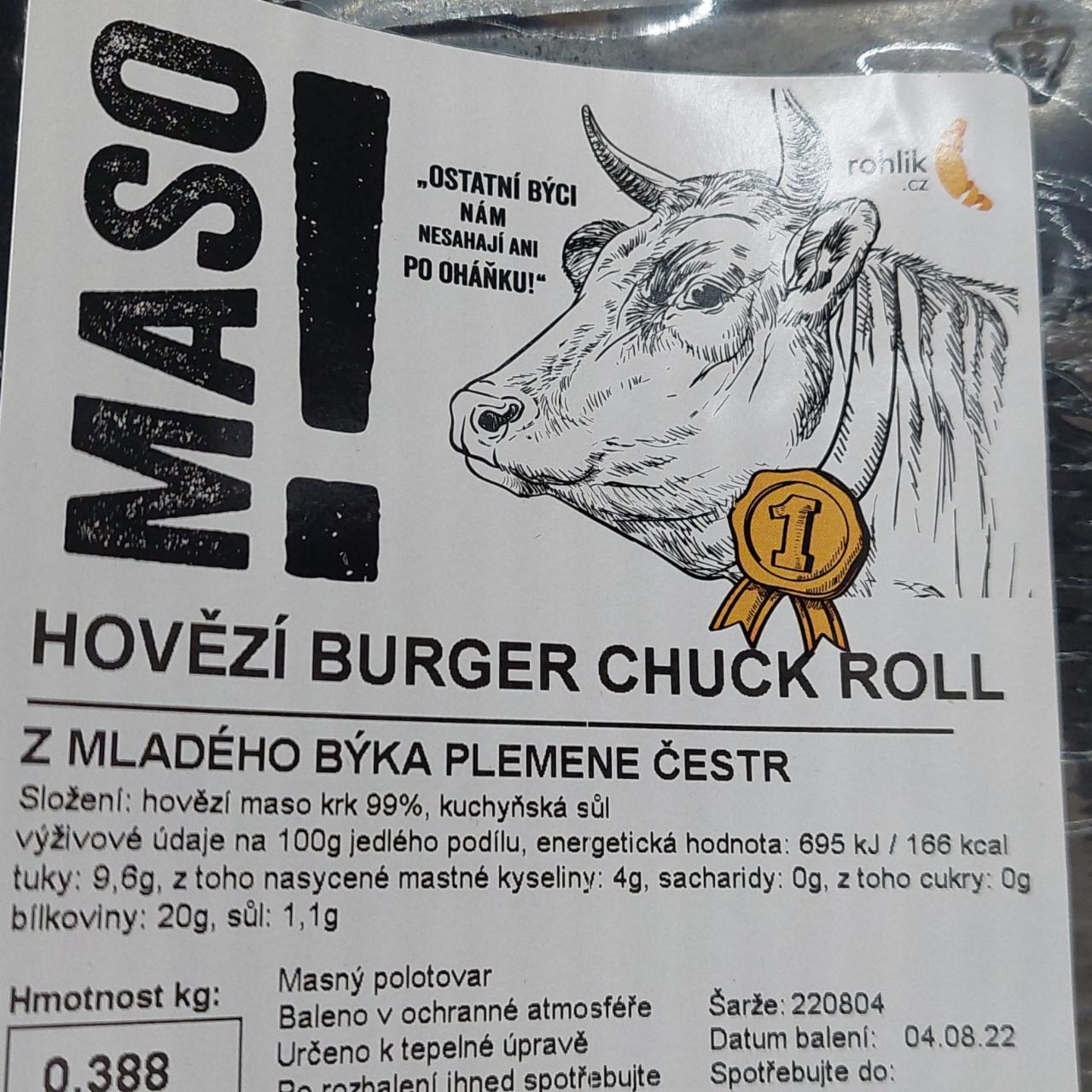 Fotografie - Hovězí burger Chuck Roll Maso!