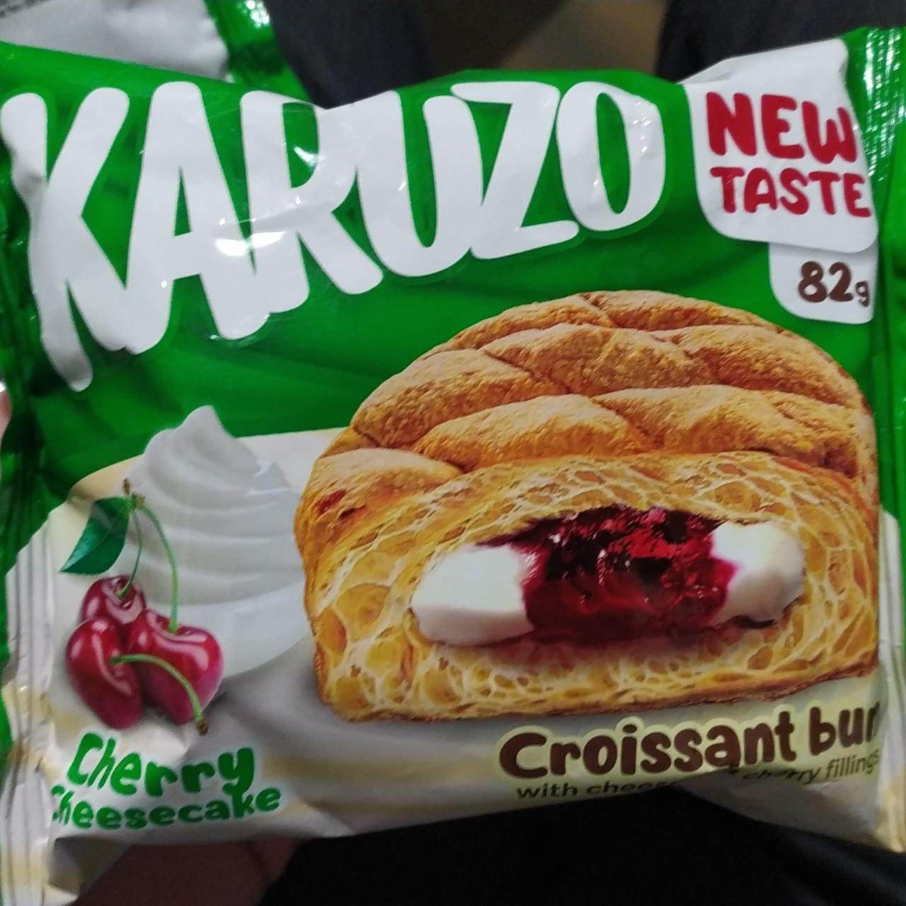 Fotografie - Cherry cheesecake Croissant bun with cheese and cherry fillings Karuzo