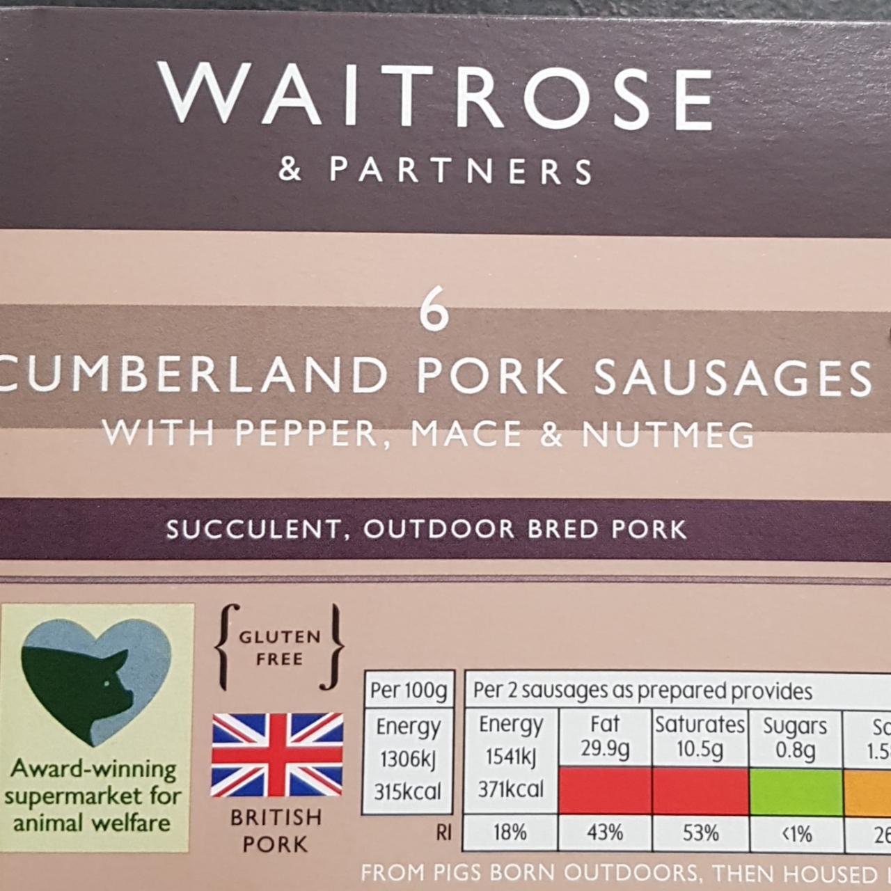 Fotografie - 6 Cumberland pork sausages with pepper, mace & nutmeg Waitrose & Partners