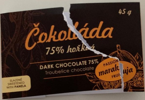 Fotografie - Čokoláda hořká 75% Marakuja Čokoládovna Troubelice