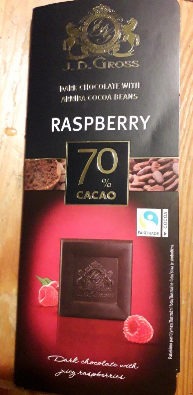 Fotografie - Dark chocolate Raspberry 70% cocoa J. D. Gross