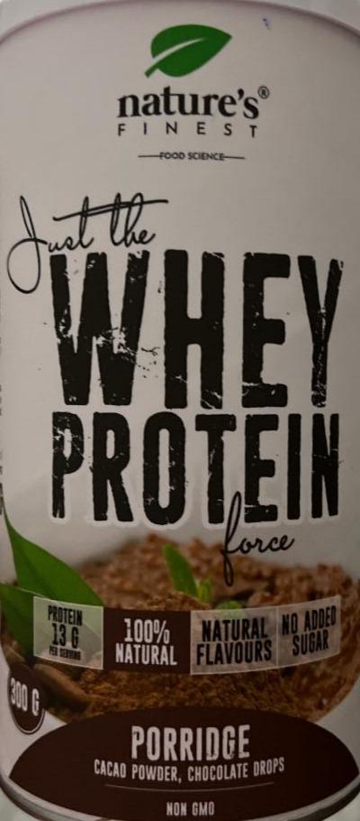 Fotografie - Just the whey protein force porridge cacao powder, chocolate drops Nature's finest