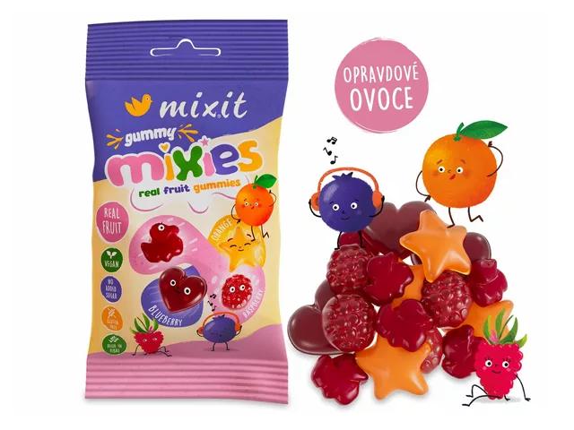 Fotografie - Gummy mixies Real fruit gummies Orange Blueberry Raspberry Mixit