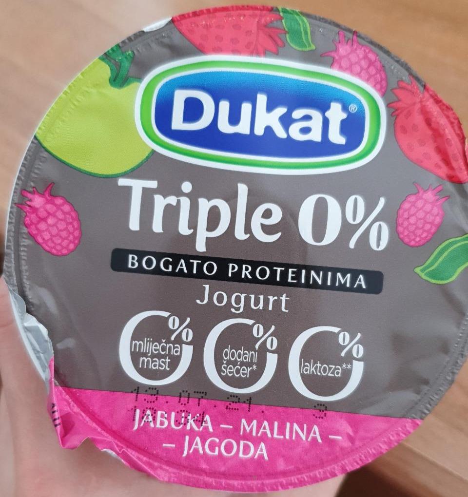 Fotografie - Triple 0% jogurt jabuka, malina, jagoda Dukat