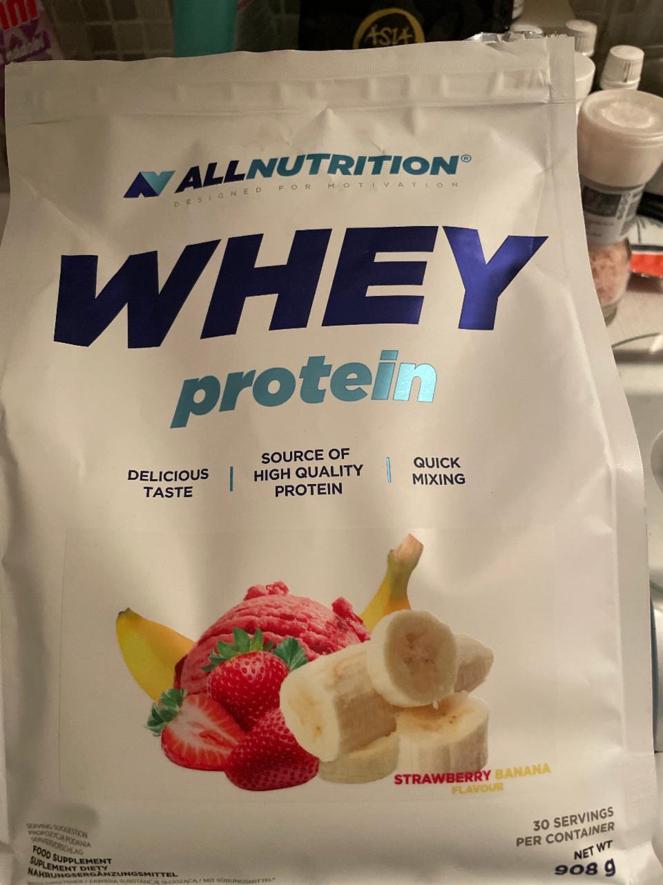 Fotografie - Whey Protein Strawberry Banana Allnutrition