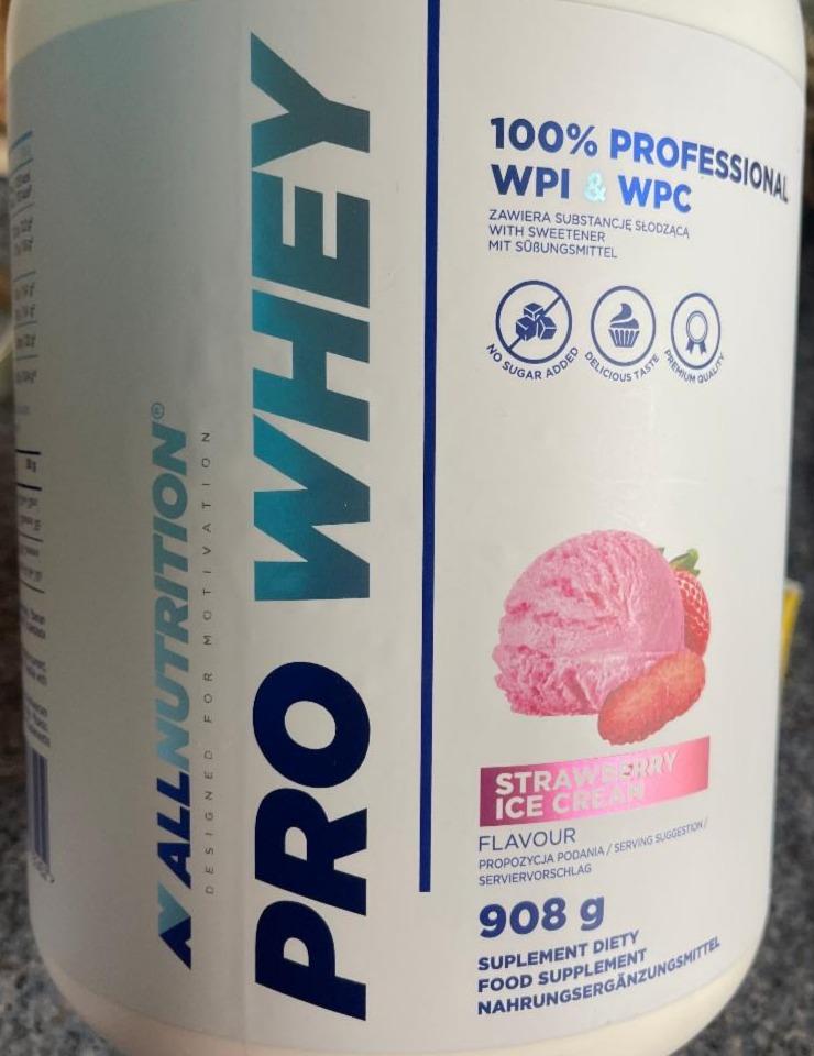 Fotografie - Pro whey 100% Professional WPI & WPC Strawberry Ice cream Allnutrition
