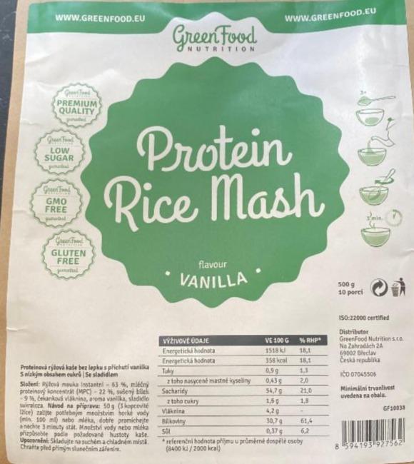 Fotografie - Protein Rice Mash Vanilla GreenFood Nutrition